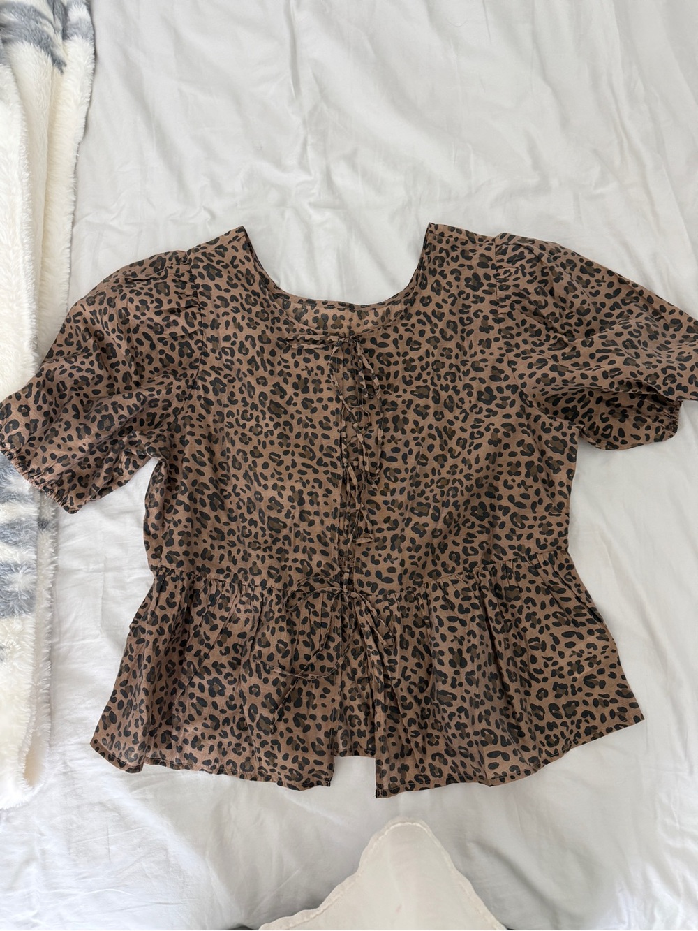 American Eagle Outfitters Brown Leopard Print Peplum Blouse